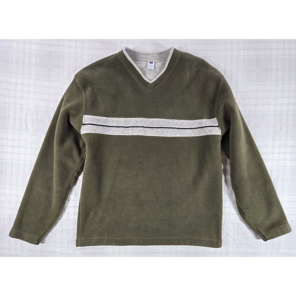 Vintage Y2K Gap Olive Green Fleece Skater Grunge Mall Rat Striped Sweater L